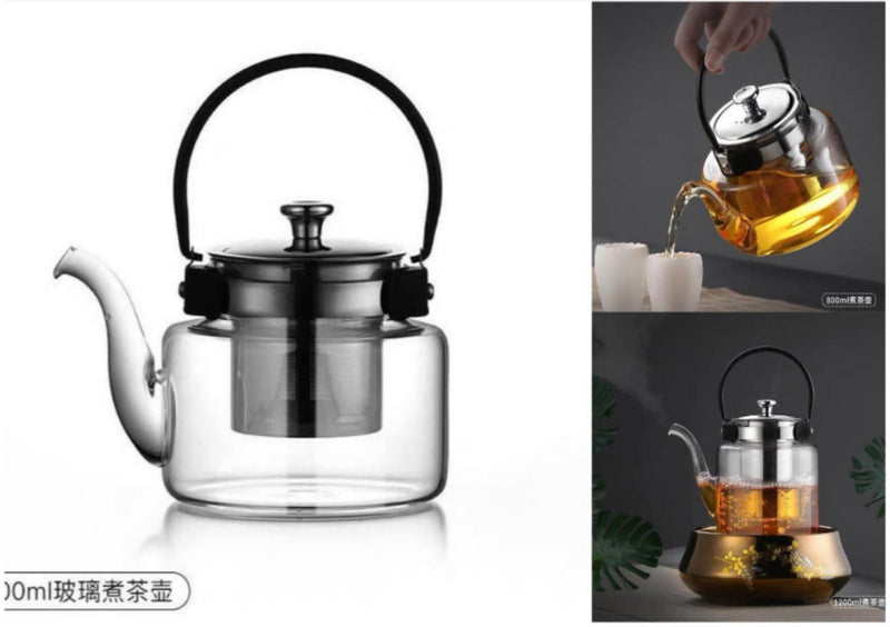 إبريق زجاجي مع قاعدة ستانلس ستيل 0.8 لتر 17.4×12.7×18.4 سم