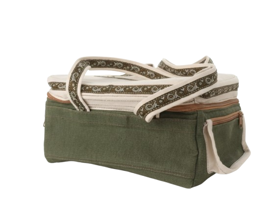 شنطة يد قماشية – لون زيتي بنقش تراثي