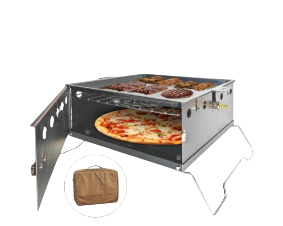 فرن بيتزا وشواية غاز 3 في 1 محمولة وقابلة للطي