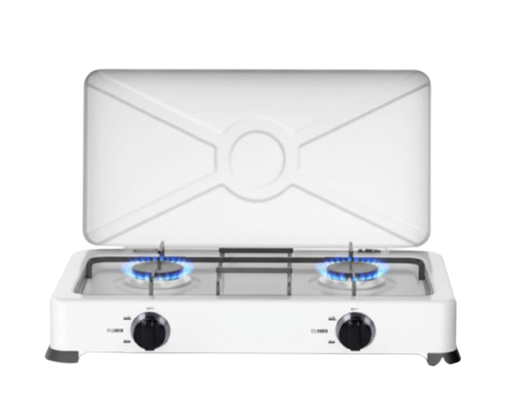 موقد غاز محمول مزدوج الشعلة – أبيض