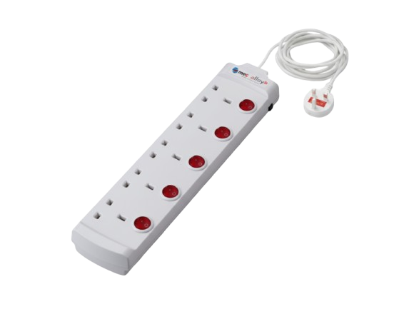 مقبس تمديد كهربائي قوي 5 مخارج مع مفاتيح تشغيل لكل مخرج – طول5 متر