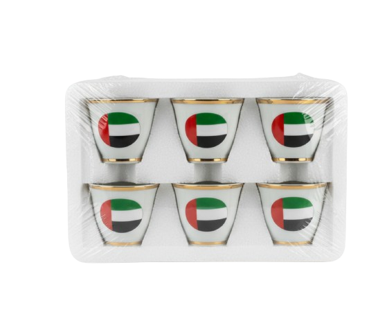 طقم فناجين القهوة العربية بعلم الإمارات – 6 قطع