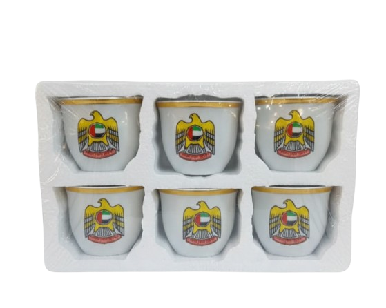 طقم فناجين قهوة سيراميك بشعار الإمارات – 6 قطع