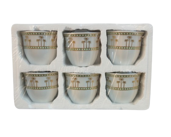 طقم فناجين القهوة العربية بزخارف النخيل الذهبية – 6 قطع