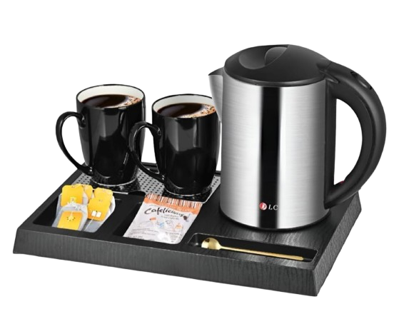 طقم غلاية فندقية مع كوبين من السيراميك – سعة 1 لتر، طاقة 1500 واط