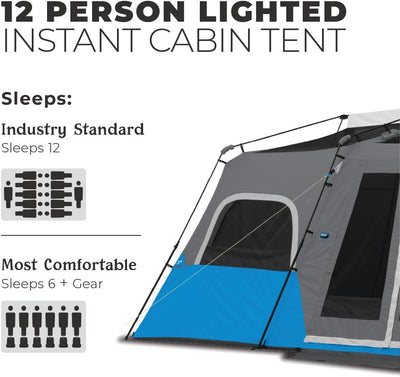خيمة مضاءة 12 شخص – 5.49×3.05×2.03 م (18×10 قدم)