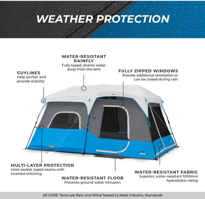 خيمة  مضيئة  9 أشخاص – 4.27×2.74×1.98 م (14×9 قدم)