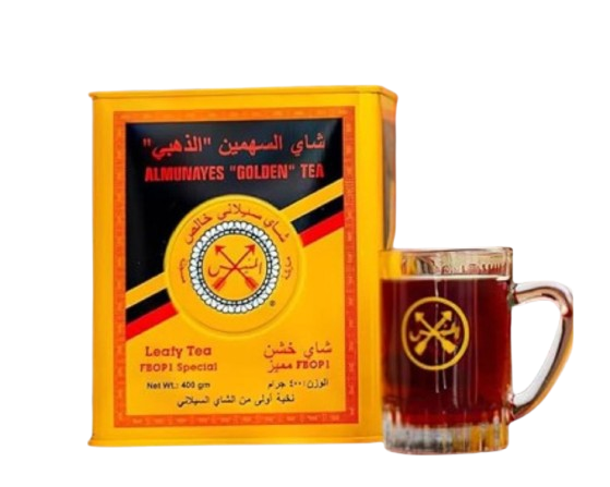 شاي السهمين الذهبي علبة حديدية 400 جرام خشن