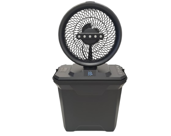 مروحة صحراوية حجم صغير مع جهاز تحكم وشاشة وبخاخ رذاذ