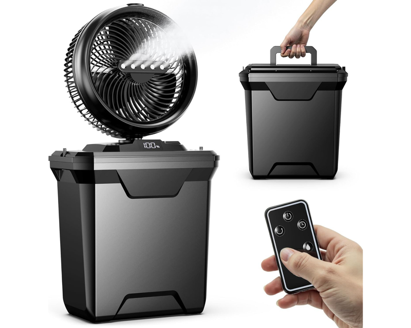 مروحة صحراوية حجم صغير مع جهاز تحكم وشاشة وبخاخ رذاذ