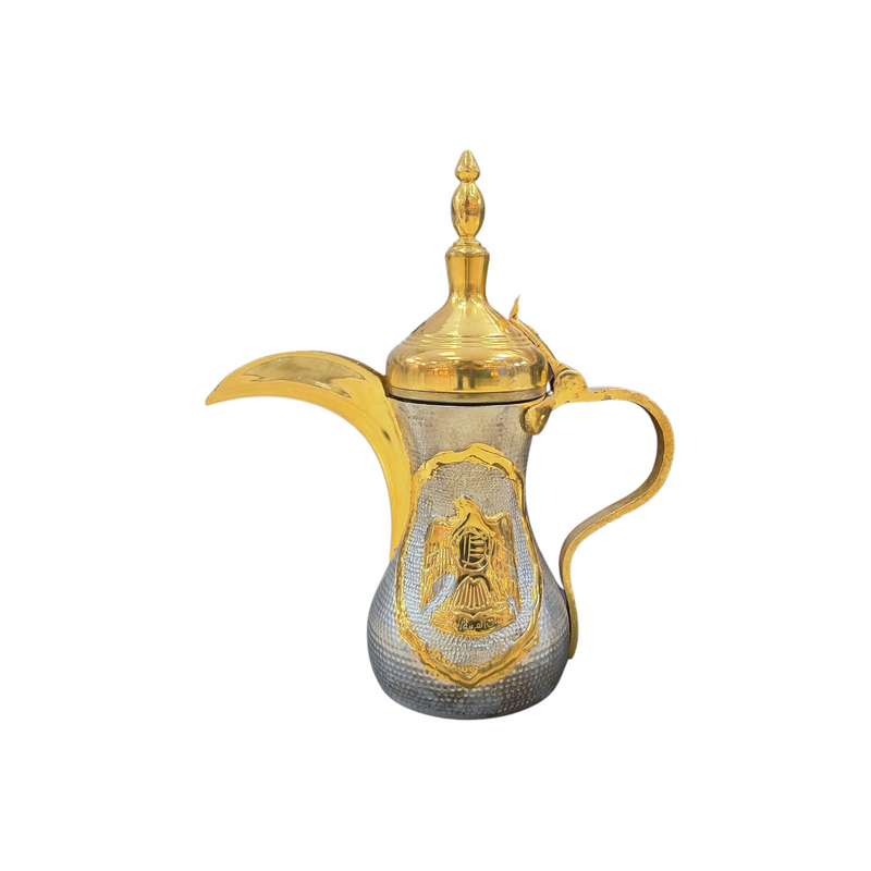 Syrian coffee pot with the logo of the United Arab Emirates