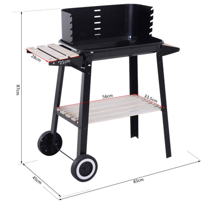 Charcoal grill with wooden table