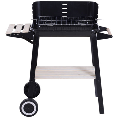 Charcoal grill with wooden table