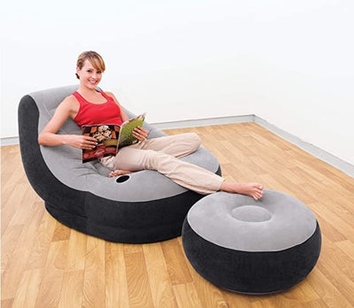 Air inflatable chair with leg rest