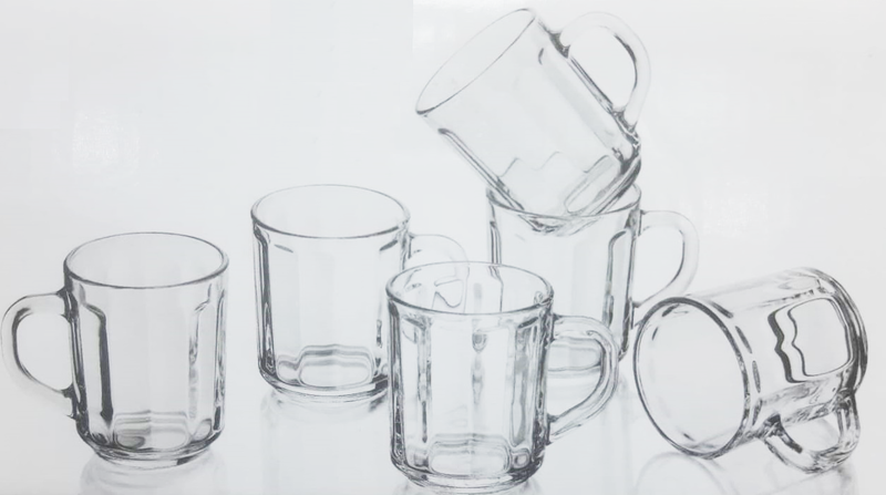 A set of clear glass juice cups