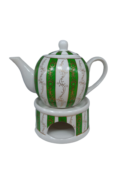 Ceramic dallah with stand - green
